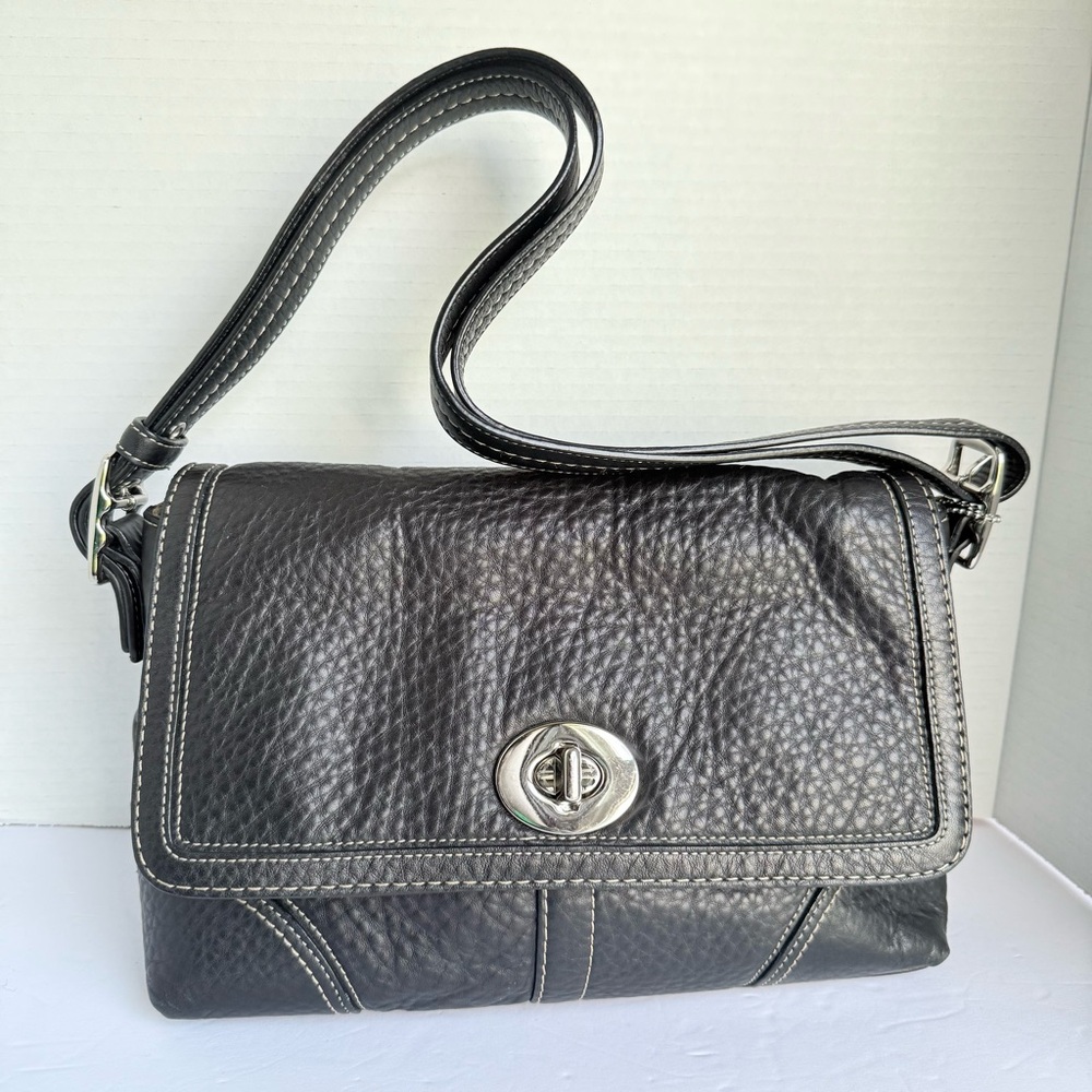 COACH Hamilton Black Pebble Leather Convertible Shoulder Crossbody Bag (F13085)